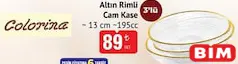 COLORİNA ALTIN RİMLİ CAM KASE 13 CM/195CC 3'LÜ